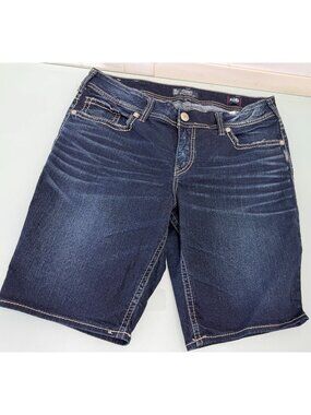 Silver Jeans Suki Mid Bermuda Shorts Women's Size 18 36X9 Dark Wash Stretch Y2K